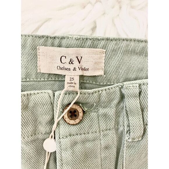 Chelsea & Violet Sage Frayed Hem Denim Shorts - Picture 7 of 9